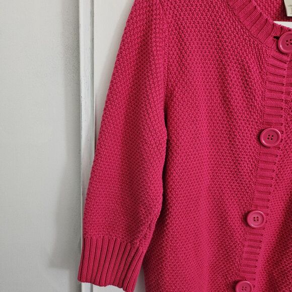 LL Bean Cardigan Sweater Womens Large Pink Knit Button Front 3/4 Sleeves Cotton - Picture 4 of 9